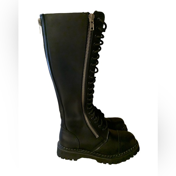 Demonia Shoes Genuine Real Leather Steel Toe Lace Up Demonia